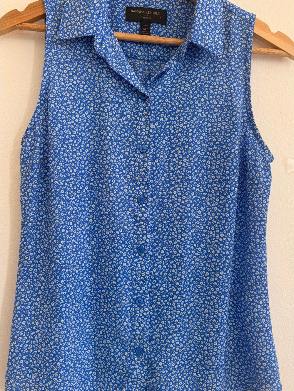 Banana Republic Blue Floral Sleeveless Button-Down Shirt